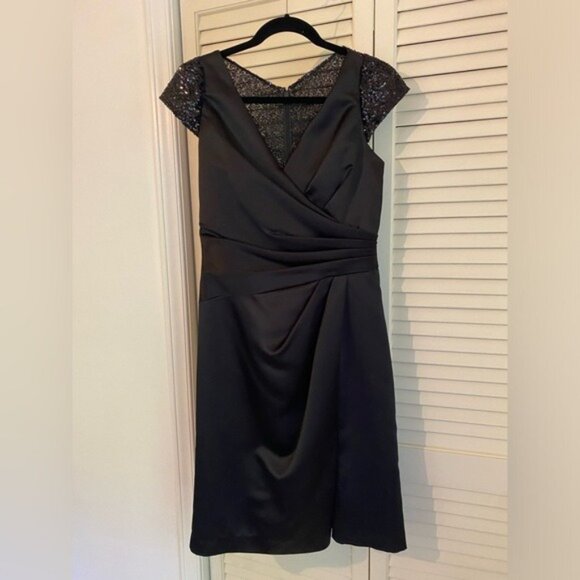 Jasmine Elegant Black Satin & Sequined Cap Sleeve Cocktail Formal Dress Size 6 - Picture 1 of 11